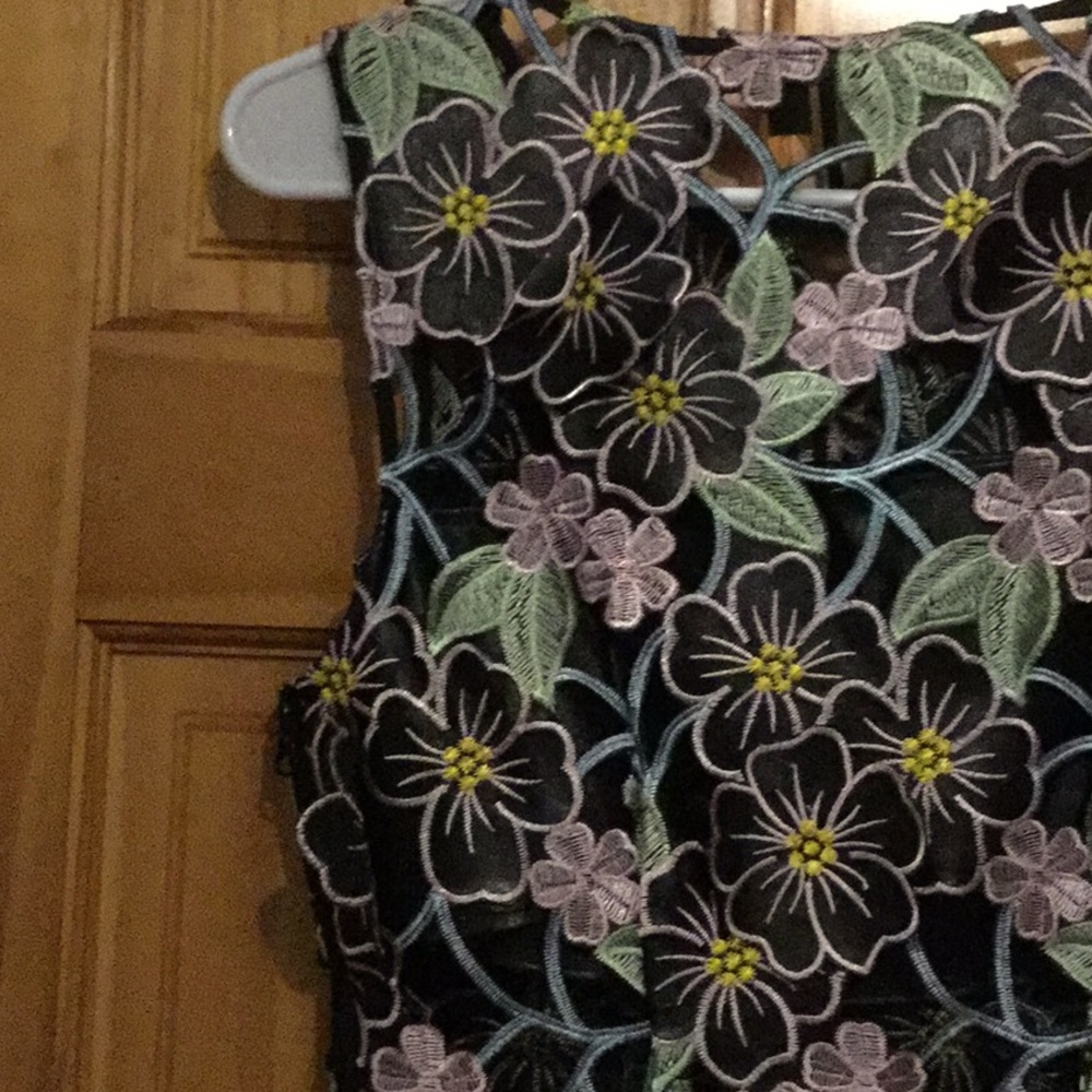 Like New Topshop Floral Appliqué & Vegan Leather Dress - Picture 7 of 15